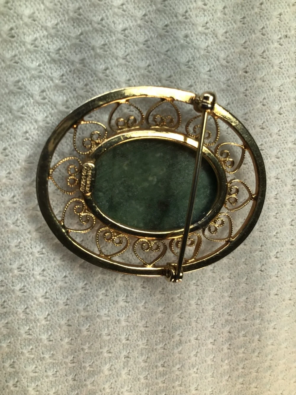 Vintage Designer Signed Catamore 1/20 12K Gold Filled Green Gemstone Pin Brooch